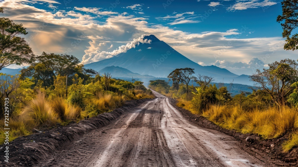 Rural Road Toward A Volcano