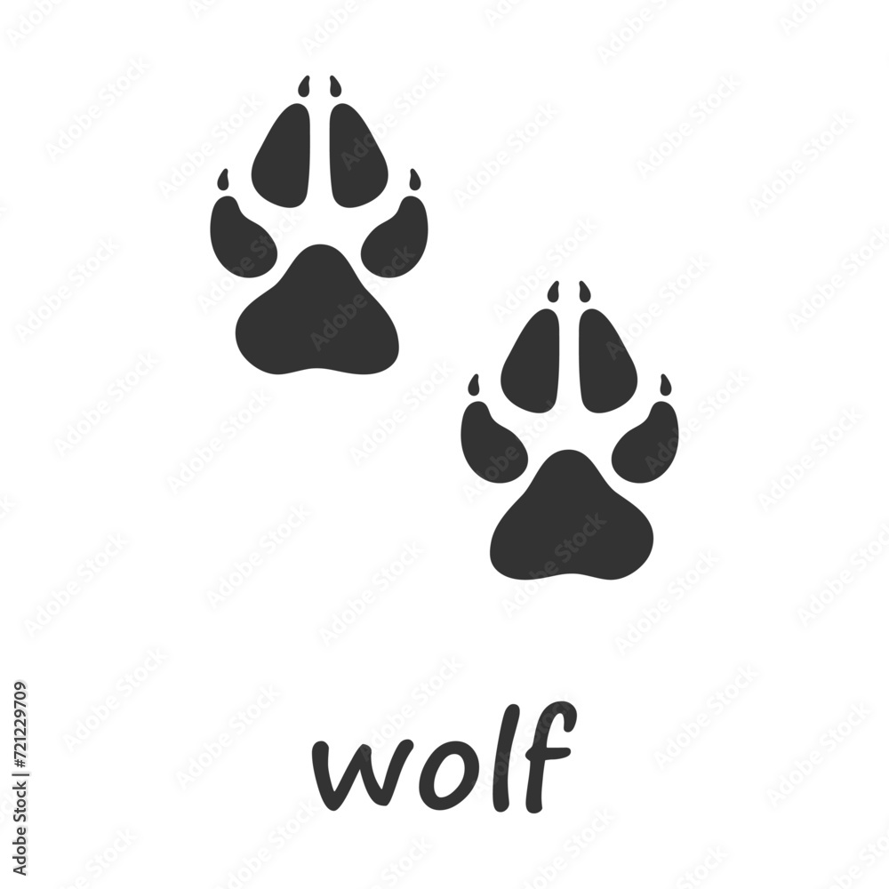Wolf paws. Wolf paw print. Vector illustration. Wolf paws. Wolf paw print. Vector illustration.