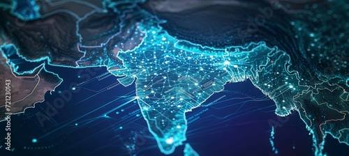 India network map. Digital wireless technology. Generative AI technology.