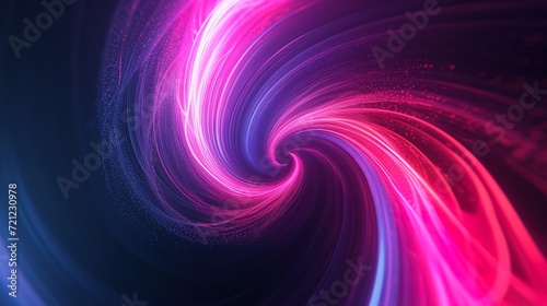 Neon lighting lines and waves in purple and blue background. Colorful glowing energy flow swirls background. Generative AI.