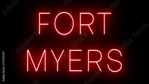 Flickering red retro style neon sign glowing against a black background for FORT MYERS photo