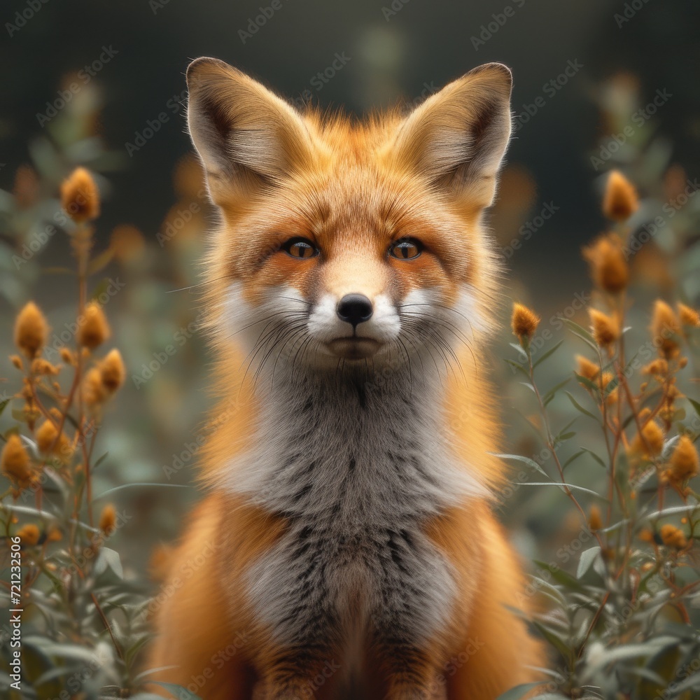 Obraz premium Charming Red Fox: Enchanting photo of a red fox in a natural setting, capturing the beauty of wildlife.