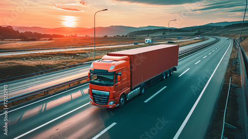 Truck with container on highway