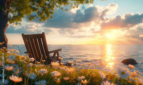 bench on the beach on holyday photo