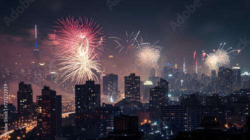 Lunar New Year Firework Celebration over Cityscape