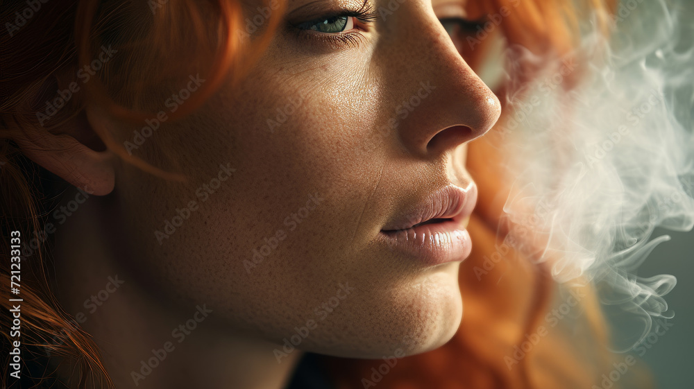 Close-up portrait of a mysterious red-haired girl.