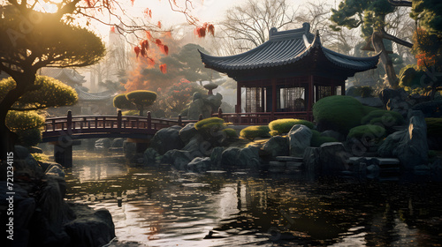 Serene Asian Garden during Lunar New Year