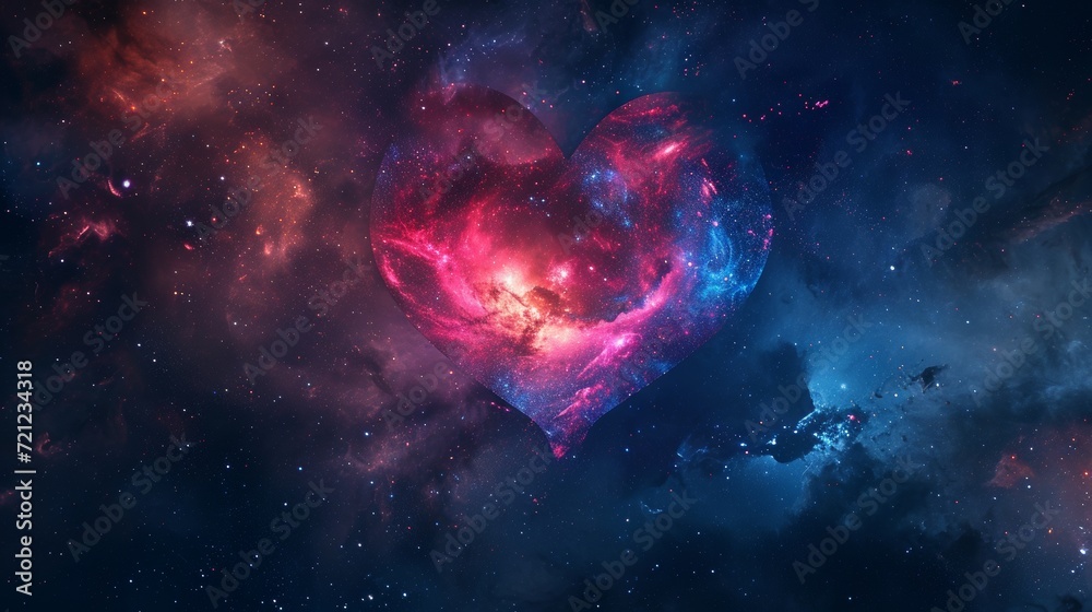 A cosmic heart silhouette mixing celestial elements such as galaxies and nebulae, expressing the universal symbol of love. A cosmic heart silhouette mixing celestial elements such as galaxies and nebulae, expressing the universal symbol of love.