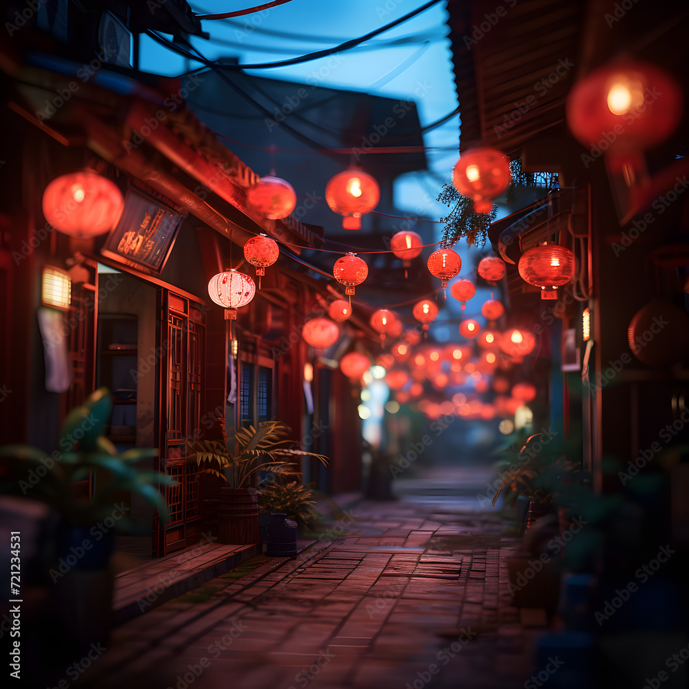 Tranquil Alley Adorned with Lunar New Year Lanterns Tranquil Alley Adorned with Lunar New Year Lanterns