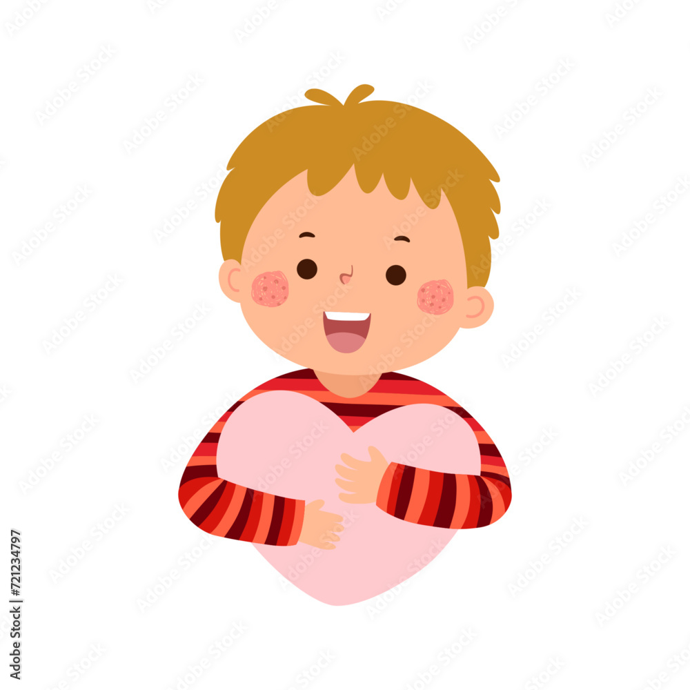 Cartoon little boy hugging heart shaped. Valentines Day concept. Cartoon little boy hugging heart shaped. Valentines Day concept.