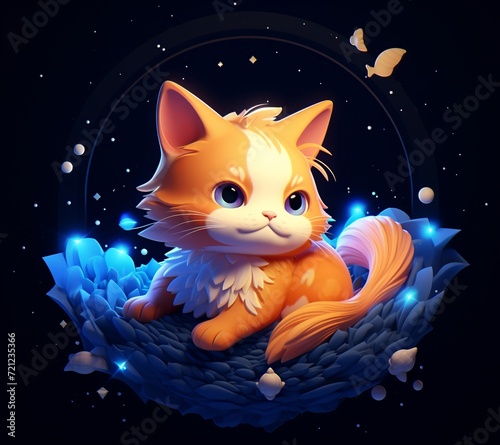 Stylized Kitten Nest  Whimsical Feline Illustration