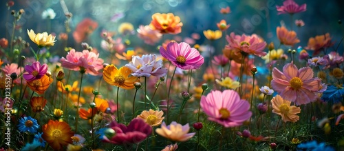 Captivating Cosmos Flower Garden Immersed in a Breathtaking Cosmos Flower Garden Wonderland © AkuAku