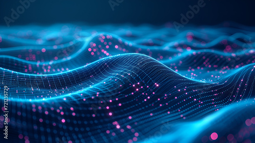 3D digital dynamic wave. Flow digital structure. Secure cybersecurity data connection. Cyber technology background. 3D rendering  generative ai