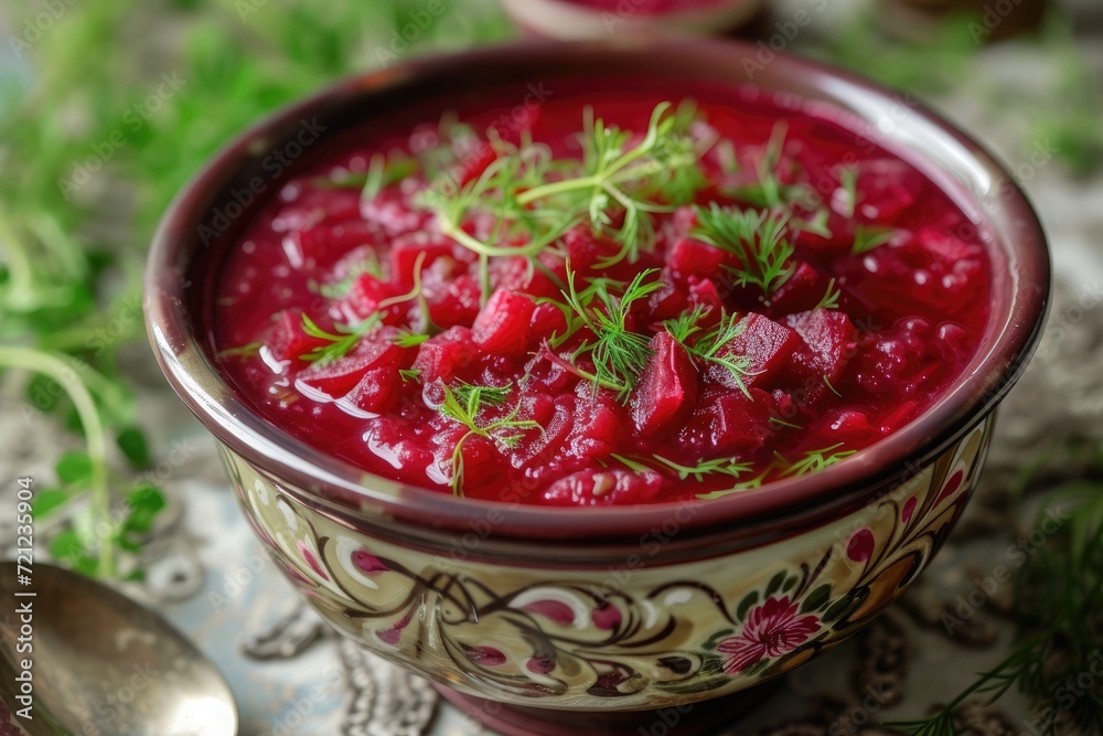 Bowl of red beet root soup borsch. Bowl of red beet root soup borsch.