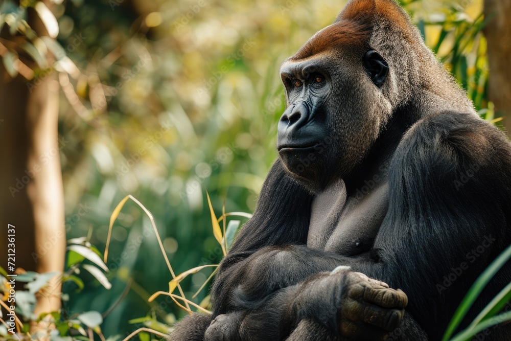 Obraz premium Portrait of sitting gorilla in wilderness.