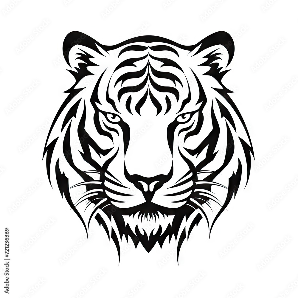 Fototapeta premium Tiger face on white background AI generative illustration