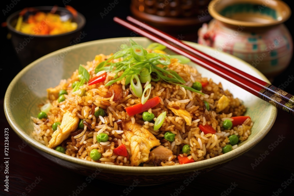 Chicken with fried rice in a bowl Chicken with fried rice in a bowl