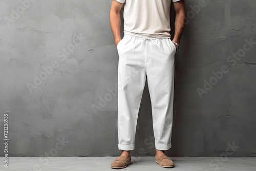 Man in White Pants, White Trousers and Shoes Mockup