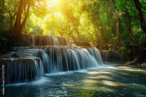 Huay Mae Kamin Waterfall, beautiful waterfall in deep forest, Kanchanaburi province, 3d