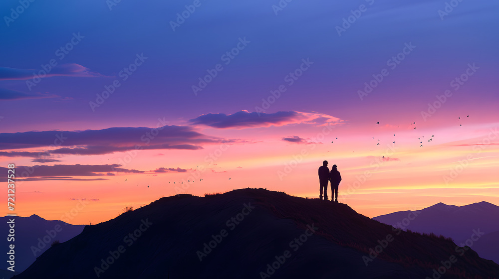 Romantic Silhouette Couple Sunset Hill Romantic Silhouette Couple Sunset Hill