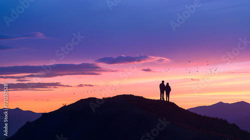 Romantic Silhouette Couple Sunset Hill