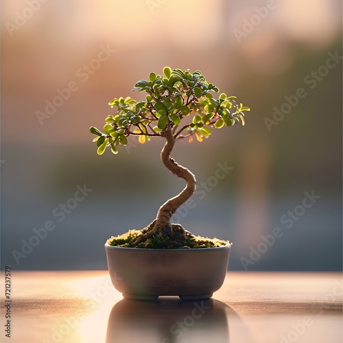 A visually striking composition featuring a bonsai in a minimalist pot