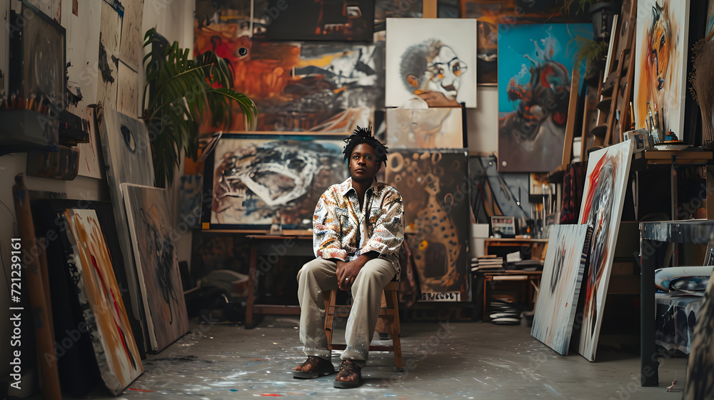 Artist Reflecting in Studio Amidst Black History Month