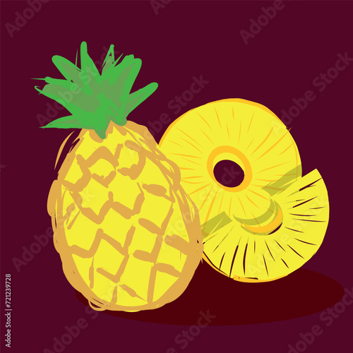 Vector drawing with pieces of summer. Pineapples in a tropical still life.