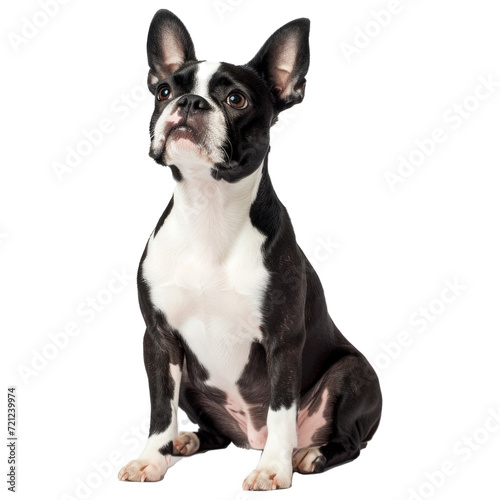 studio portrait of Boston terrier dog sitting and looking forward photo