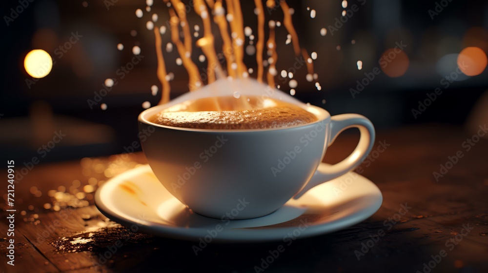 Fototapeta premium A Close-Up of a Cup of Coffee with Milk Pouring