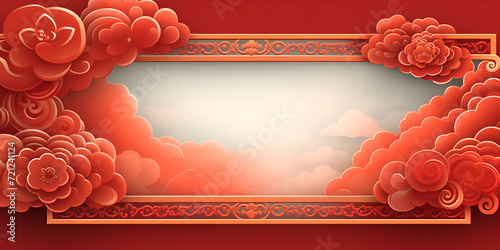 Chinese oriental wedding invitation, menu card templates with beautiful patterned on paper color background.
 photo