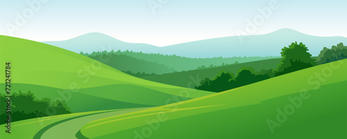 Canvas-taulu Vector illustration of a landscape of green meadows and fields