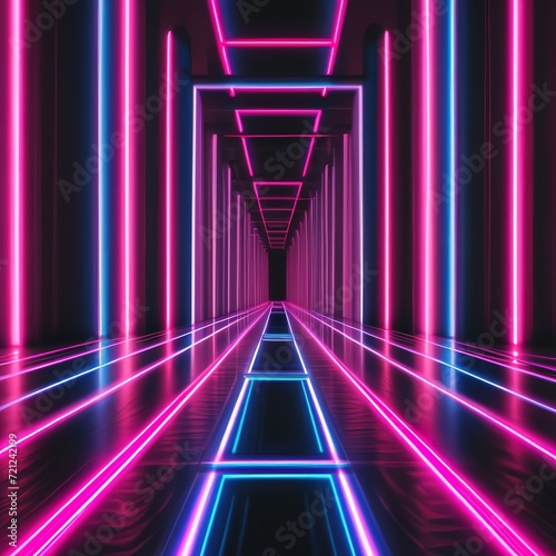 black abstract background with blue and pink neon lines. futuristic design.