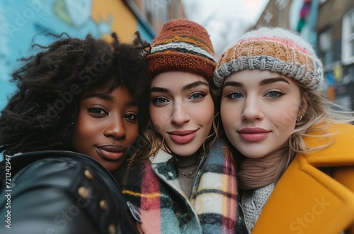 three ladies are taking a selfie