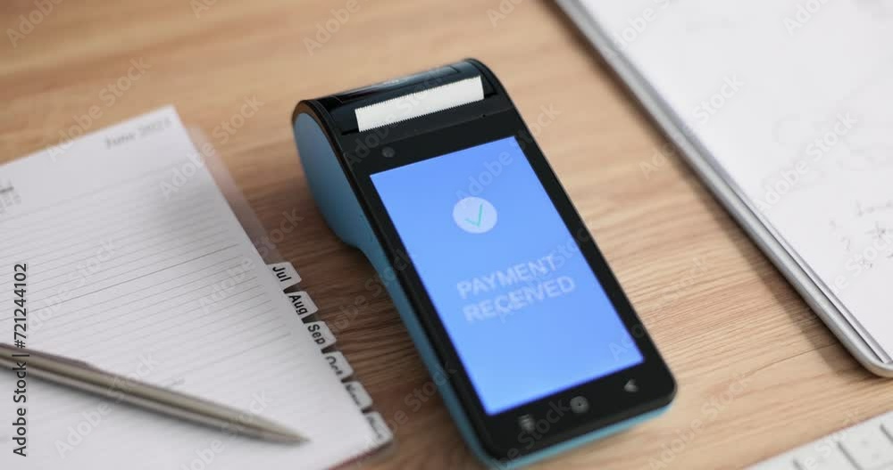 Pos terminal for reading bank cards and receiving funds. Bank payment approved