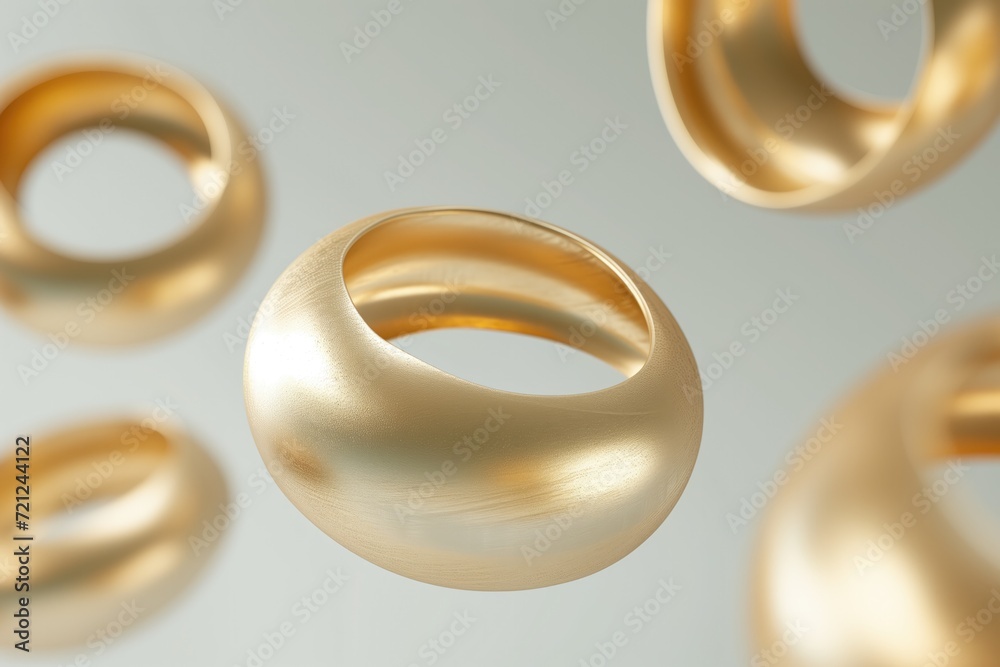 gold torus shapes floating against neutral background gold torus shapes floating against neutral background