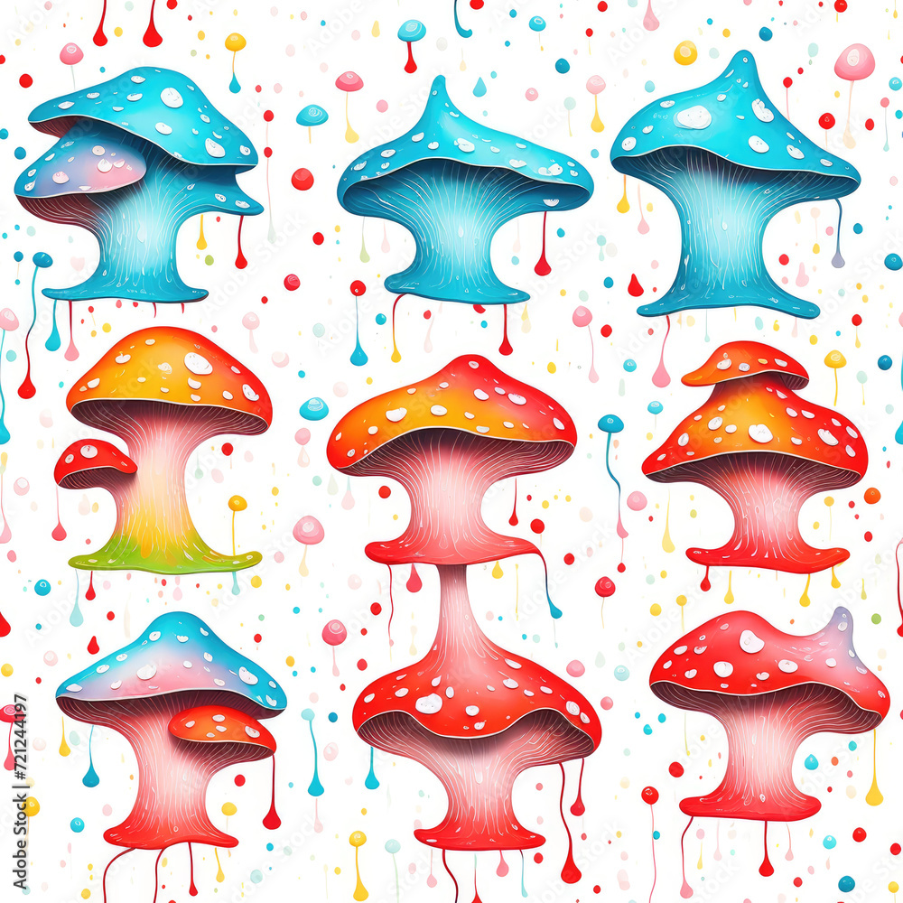 Mushrooms. Abstract seamless pattern. AI generated. Mushrooms. Abstract seamless pattern. AI generated.