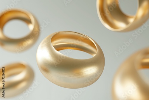 gold torus shapes floating against neutral background photo