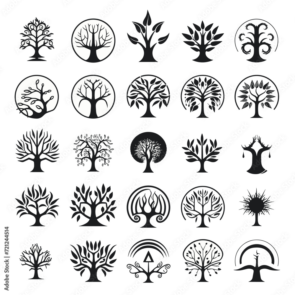 set of icons with various trees set of icons with various trees