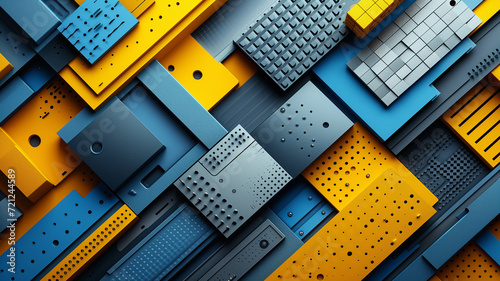 Aesthetic Array of Blue and Yellow Textured Panels: A Visual Feast of Geometric Shapes and Patterns photo