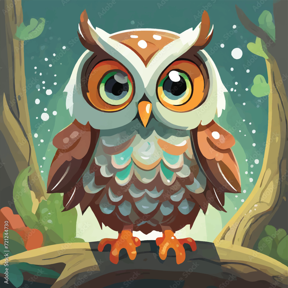 Fototapeta premium Owl in vibrant painting with colorful brush splashes, vector illustration