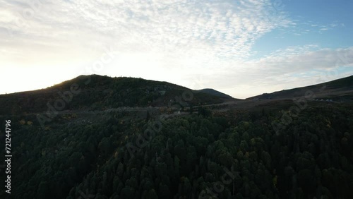 Flight above the clouds in the mountains of Georgia