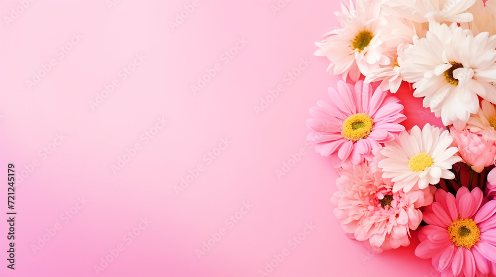 Colorful flowers on isolated pink background with copy text space - ai generative Colorful flowers on isolated pink background with copy text space - ai generative