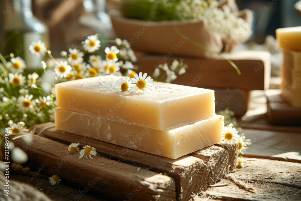 Homemade Soap Bars with Chamomile Flowers