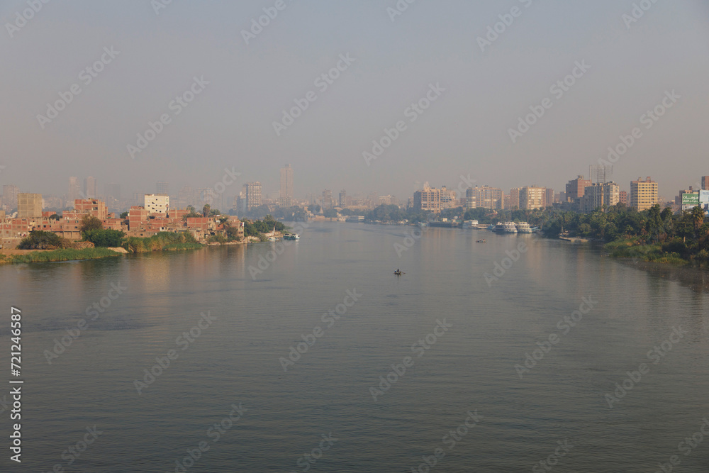 The Nile, river, buildings,View from the bridge,Left and right banks,Middle of the Nile