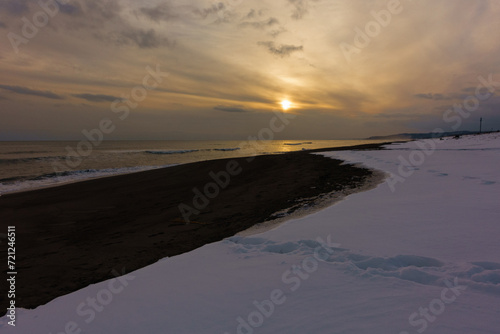 白糠の海岸で迎える夕日