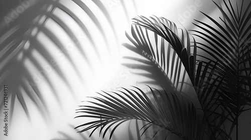 Abstract shadow black white palm leaf shadow on a white background  copy space  generative ai
