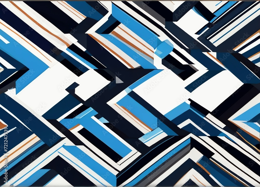 Blue zigzag lines seamless pattern with thin diagonal zig zag, stripes, chevron on blue and white abstract geometric background from Generative AI Blue zigzag lines seamless pattern with thin diagonal zig zag, stripes, chevron on blue and white abstract geometric background from Generative AI