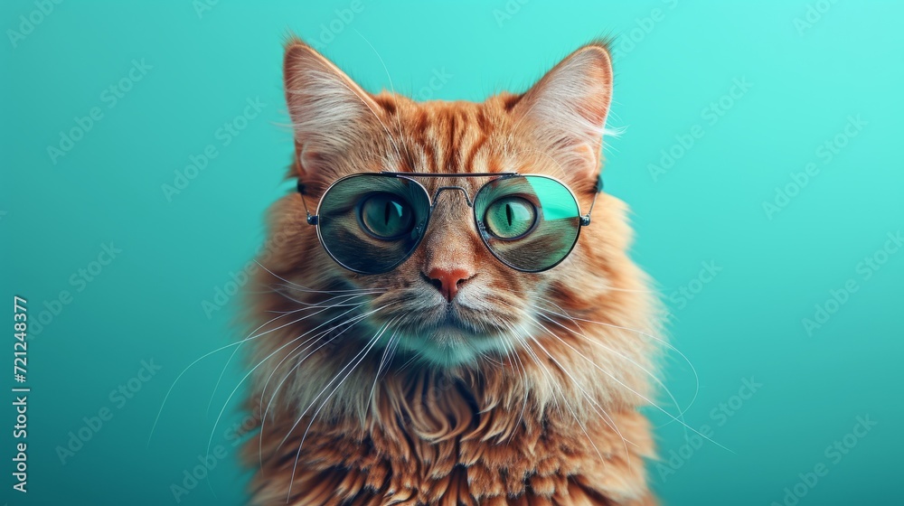 A ginger cat wearing sunglasses