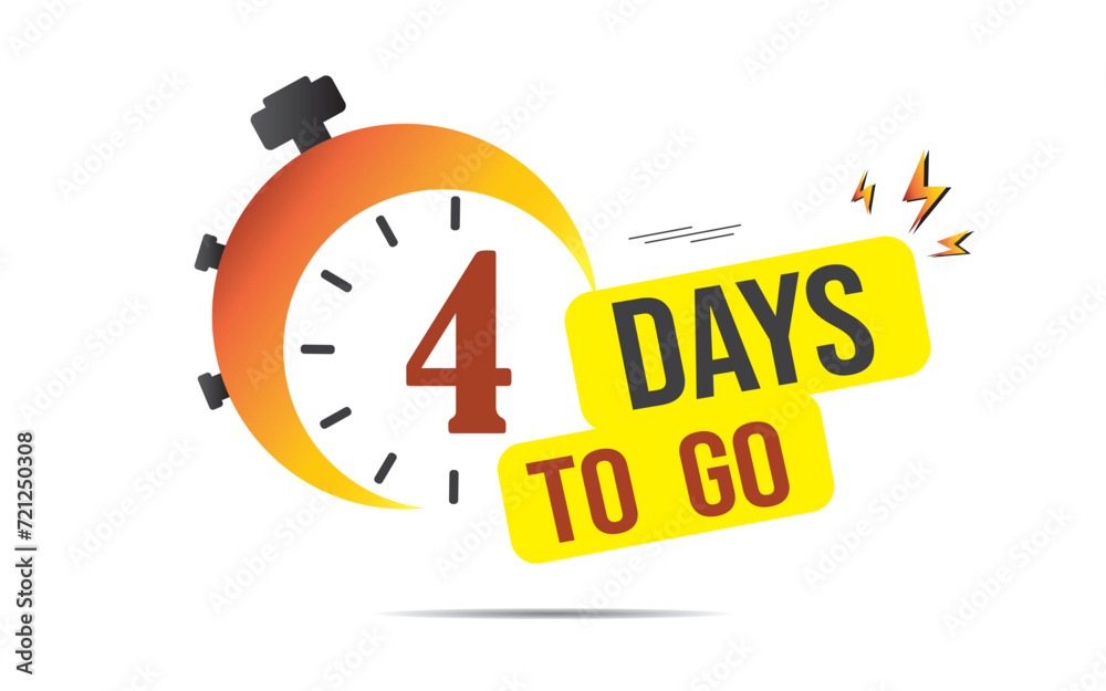 4 day to go last countdown icon. four day go sale price offer promo deal timer, 4 days only, Countdown left days banner. count time sale. Vector illustration, number of days left badge for sale 4 day to go last countdown icon. four day go sale price offer promo deal timer, 4 days only, Countdown left days banner. count time sale. Vector illustration, number of days left badge for sale